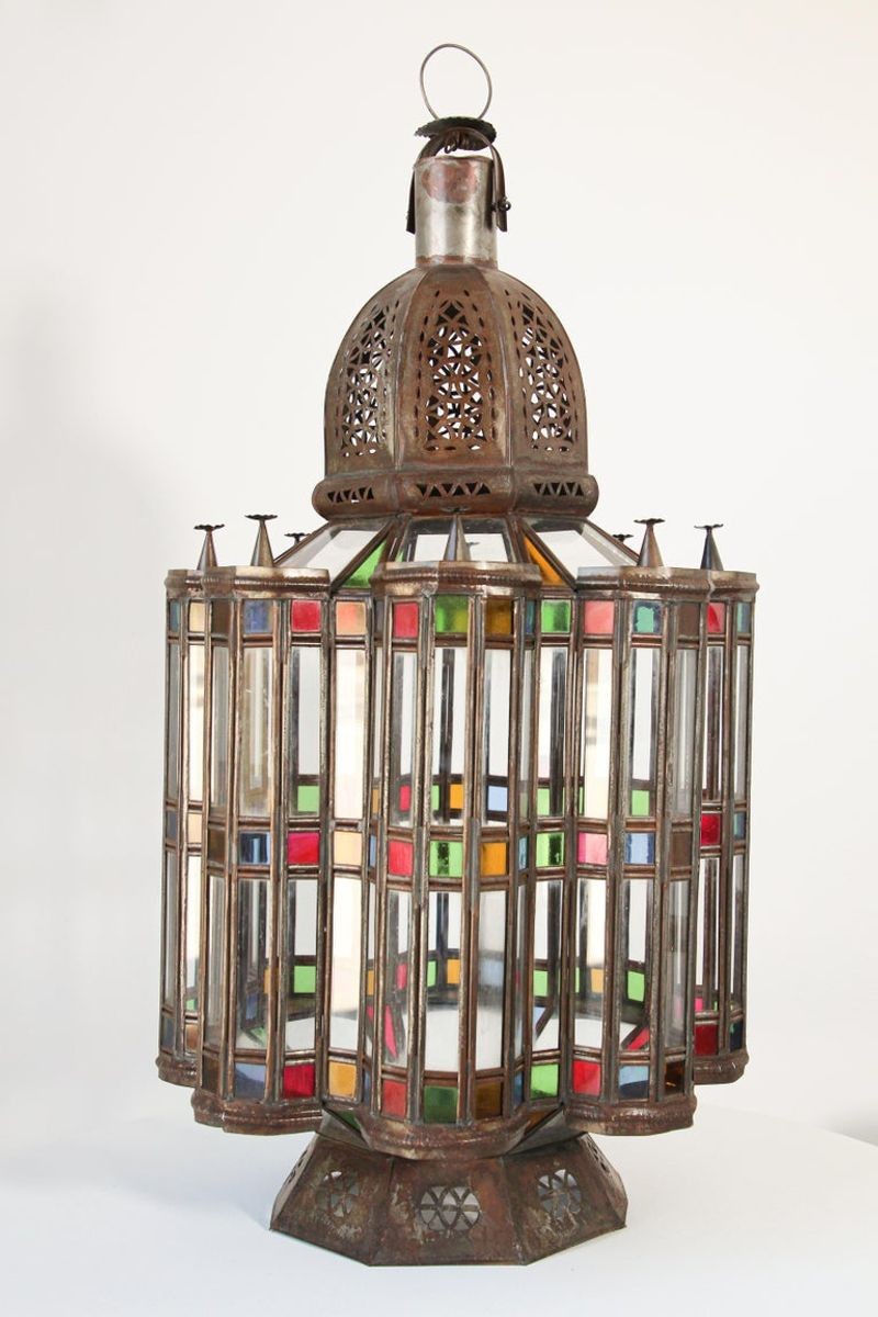 Moorish Glass Lantern, Handcrafted Metal & Glass, Morocco