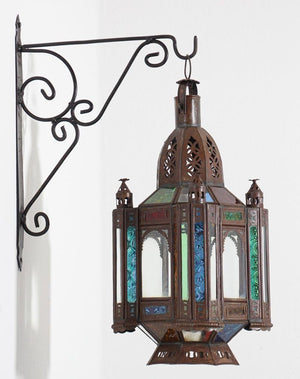 Vintage Moroccan Moorish Metal and Stained Glass Lantern or Pendant