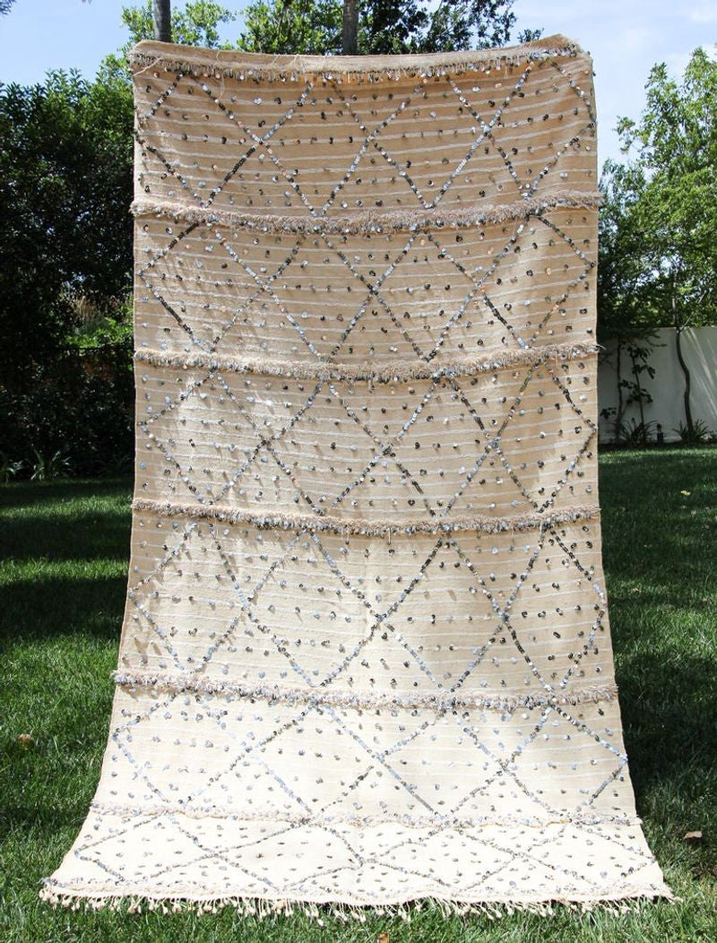 1960s Large Vintage Moroccan Wedding Berber Blanket Throw with Sequins