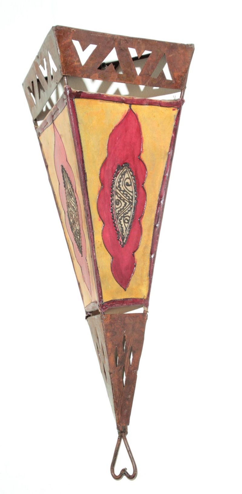 Vintage Handpainted Moroccan Folk Art Parchment Wall Sconce - 2