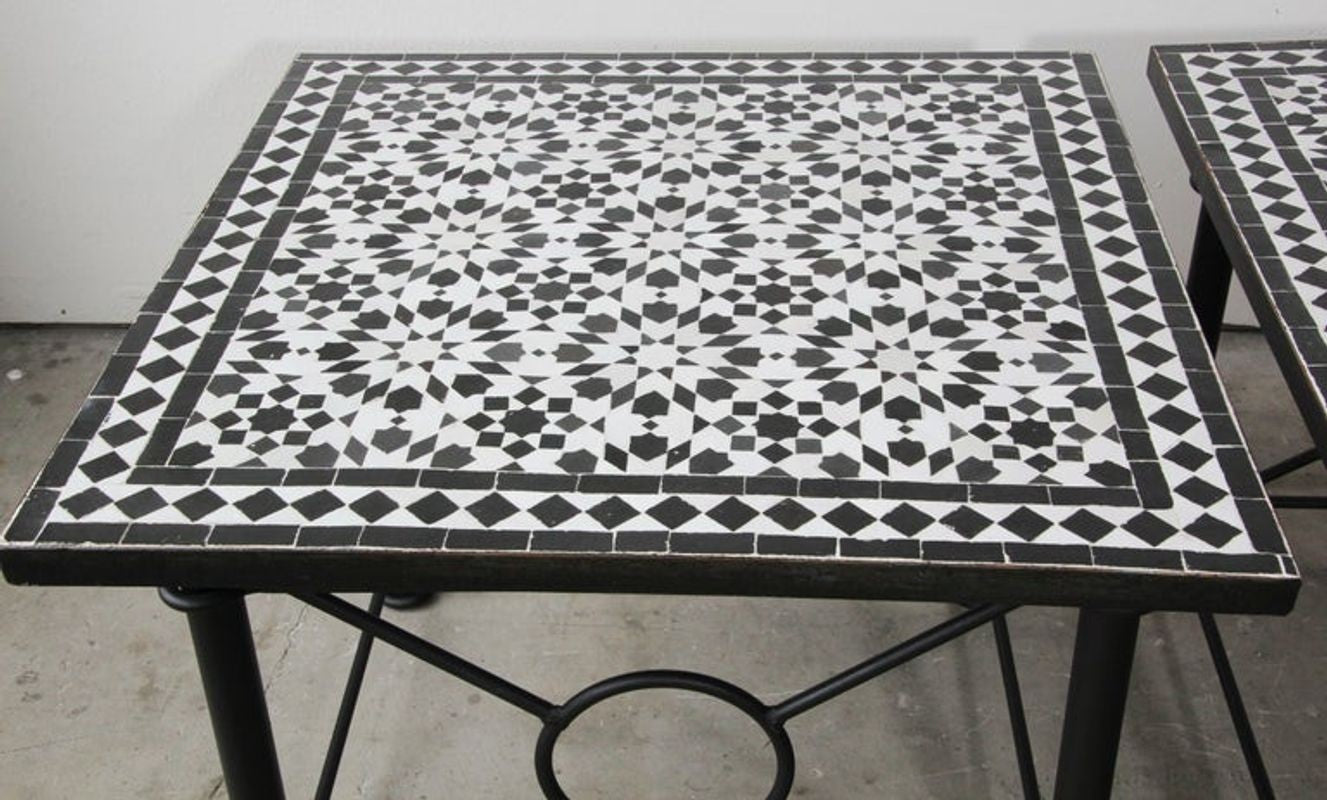 Moroccan Fez Mosaic Tile Coffee Table in Black and White