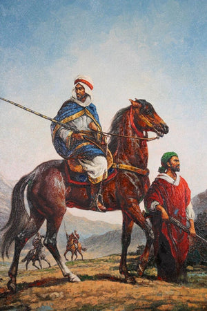 Moroccan Orientalist Oil Painting of Men on Horses