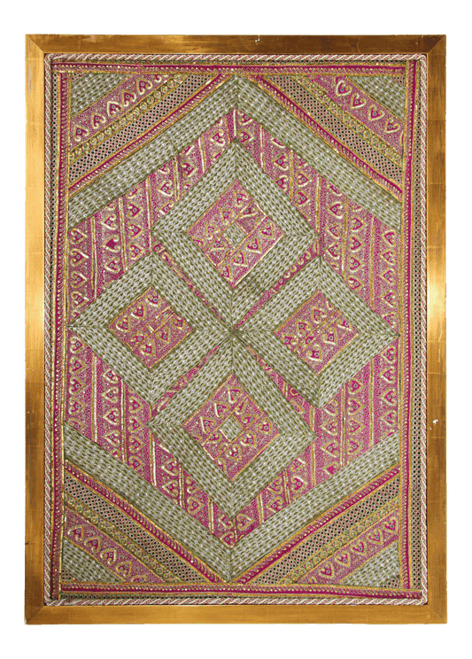 Mughal Style Metal Threaded Tapestry Framed from Rajasthan, India