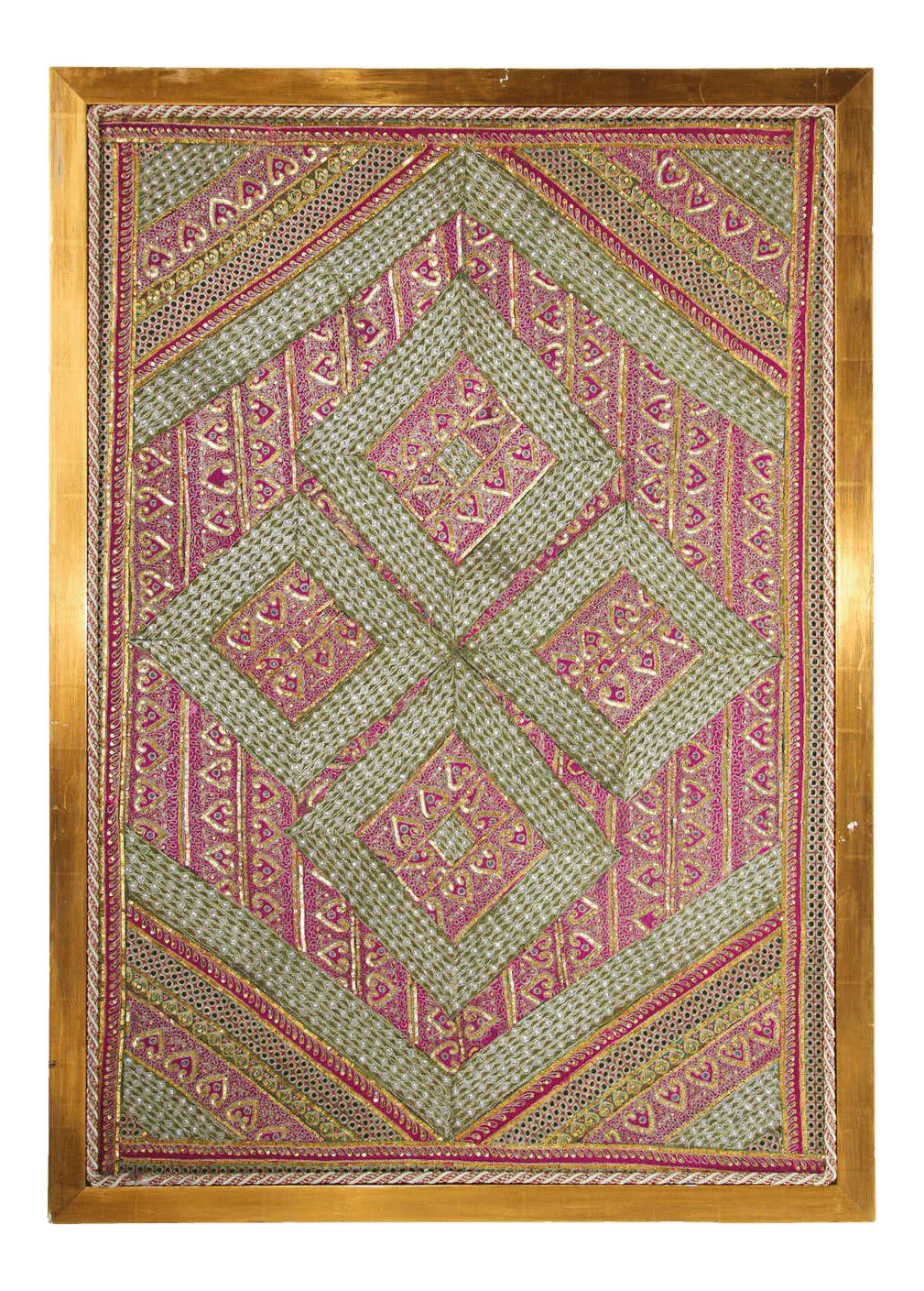 Mughal Style Metal Threaded Tapestry Framed from Rajasthan, India