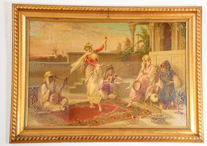 Orientalist Gravure Scene of Turkish Women Dancing in the Harem, Luigi Crosio