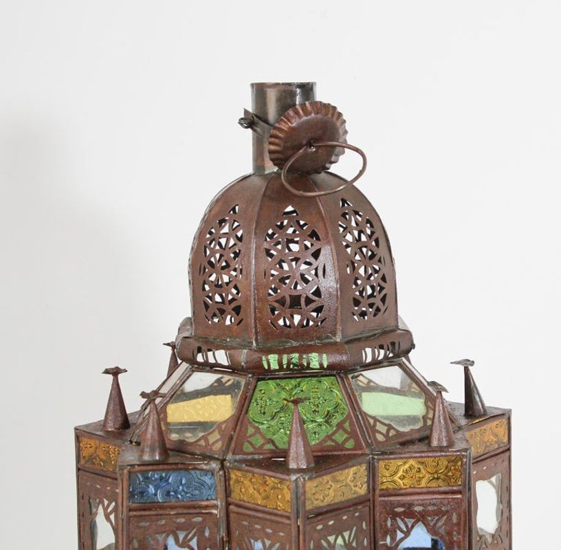 Moroccan Moorish Multi-Color Glass Lantern in Star Shape