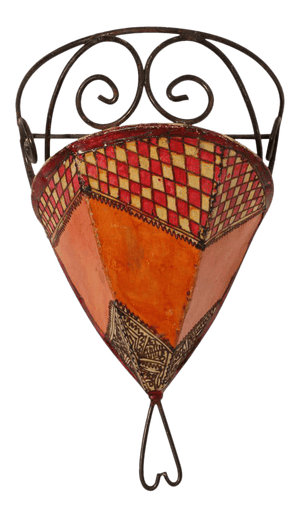 Moroccan Wall Sconce Iron and Hand Painted Parchment