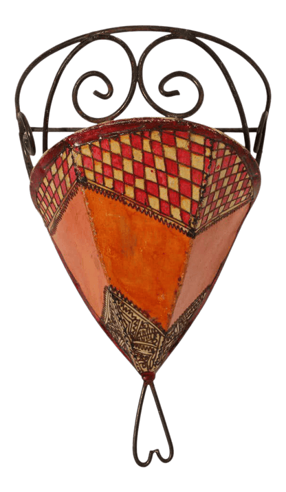 Moroccan Wall Sconce Iron and Hand Painted Parchment