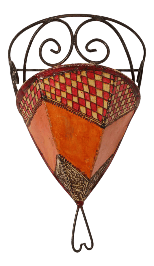 Moroccan Wall Sconce Iron and Hand Painted Parchment