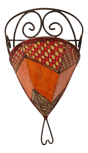 Moroccan Wall Sconce Iron and Hand-painted Parchment