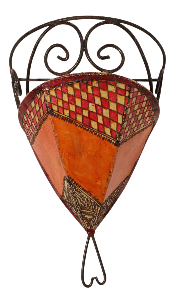 Moroccan Wall Sconce Iron and Hand-painted Parchment