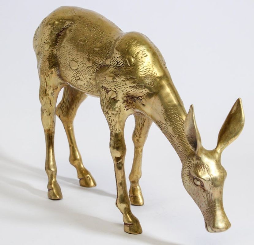Hollywood Regency Cast Brass Standing Doe Sculpture, 1960s