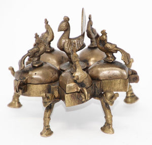 Antique Hindu Brass Box with Peacocks and Elephants