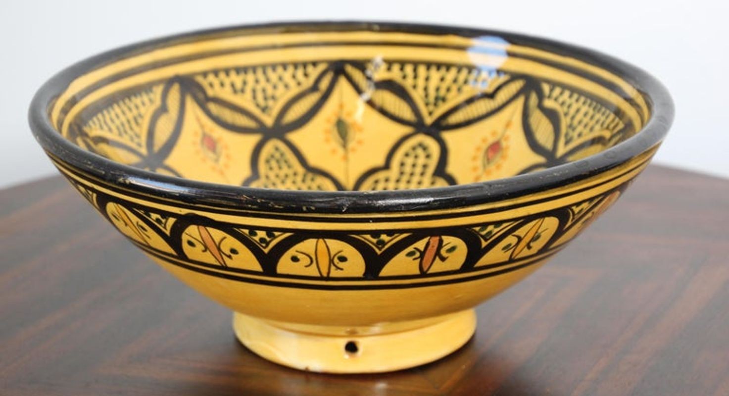 Vintage Moroccan Handcrafted Ceramic Yellow Bowl