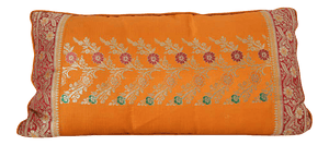 Silk Pillow Custom Made from a Wedding Orange Sari, India