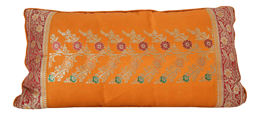 Silk Pillow Custom Made from a Wedding Orange Sari, India