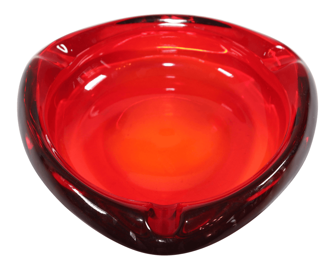 Vintage Mid-Century Glass Ashtray Ruby Red Triangular