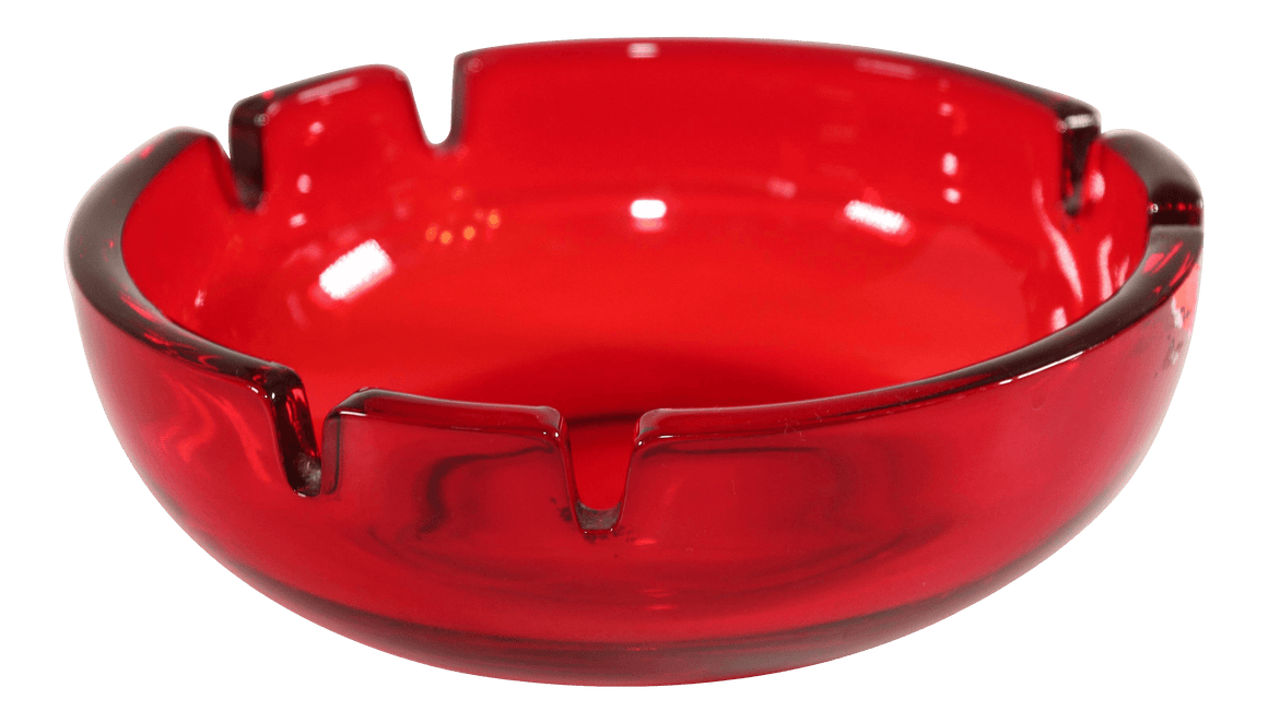 Vintage Mid-Century Glass Ruby Red Cigar Ashtray