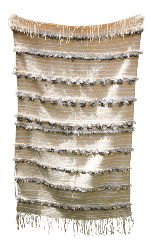 1960s Vintage Moroccan Textile Handcrafted Wedding Blanket Throw with Sequins