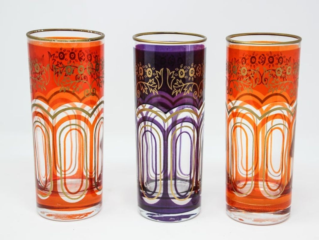 Set of Three Glass Candleholder Vases with Moorish Alhambra Design