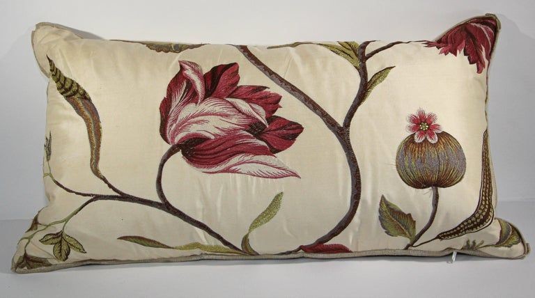 Vintage Throw Decorative Taffeta Pillow Embroidered with Flowers