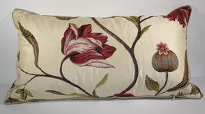 Vintage Throw Decorative Taffeta Pillow Embroidered with Flowers