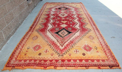 Vintage Moroccan Berber Rug in Saffron, Coral and Black, 71 x 145 in, 1960s
