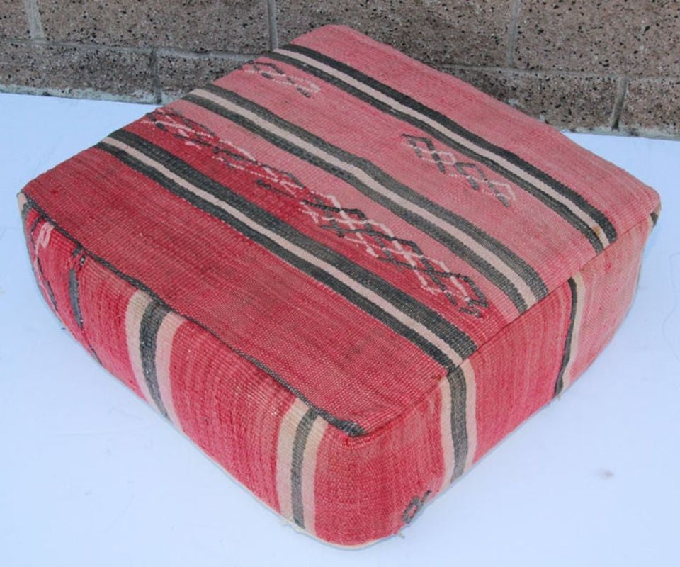 Vintage Moroccan Floor Pillow Seat Cushion Made from a Berber Old Rug