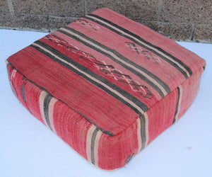 Vintage Moroccan Floor Pillow Seat Cushion Made from a Berber Old Rug