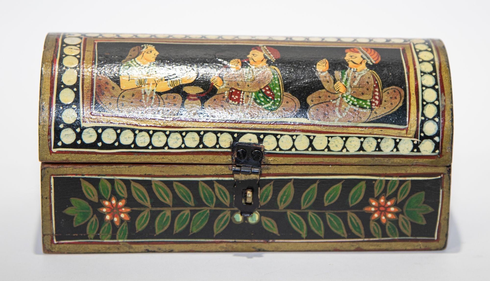 Indian Wood Pen Box with Hand Painted Figural Scenes