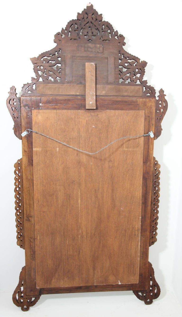 White Shell Inlaid Antique Middle Eastern Damascene Syrian Mirror 66"