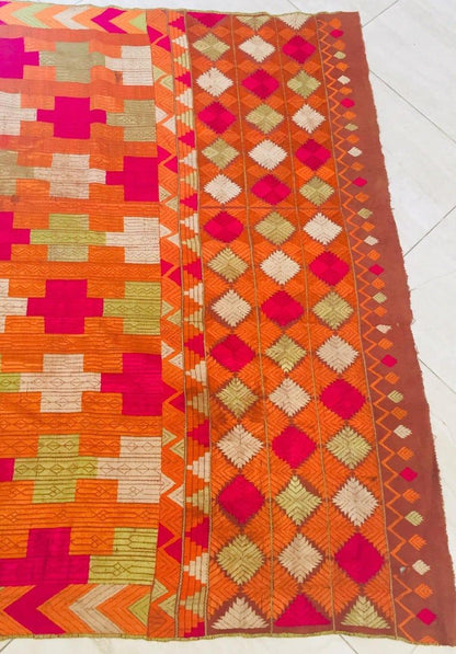 Antique Phulkari Bawan Bagh Wedding Shawl, Silk Embroidery Punjab India