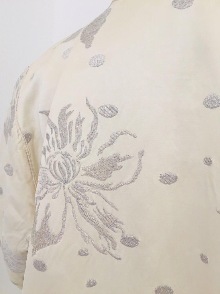 1960's Vintage Moroccan Caftan with Silver Metallic Floral Silk Brocade