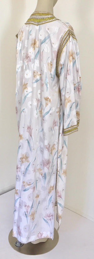 Vintage Moroccan White Kaftan Maxi Dress Caftan Size Large