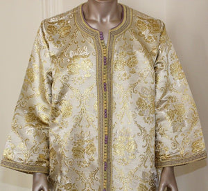 Moroccan Vintage Kaftan Gentleman Damask Gold Caftan, circa 1970