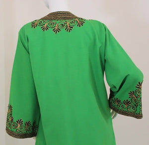 Vintage Moroccan Kaftan Green Maxi Dress circa 1970 Size L