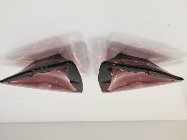 Vintage Moroccan Hazel Atlas Amethyst Triangle Pair of Ashtrays