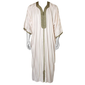 Moroccan Vintage Gentleman Caftan White with Green Trim