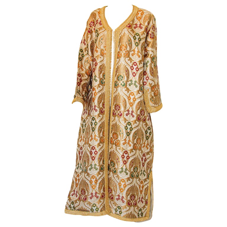 Elegant Moroccan Damask Metallic Floral Caftan