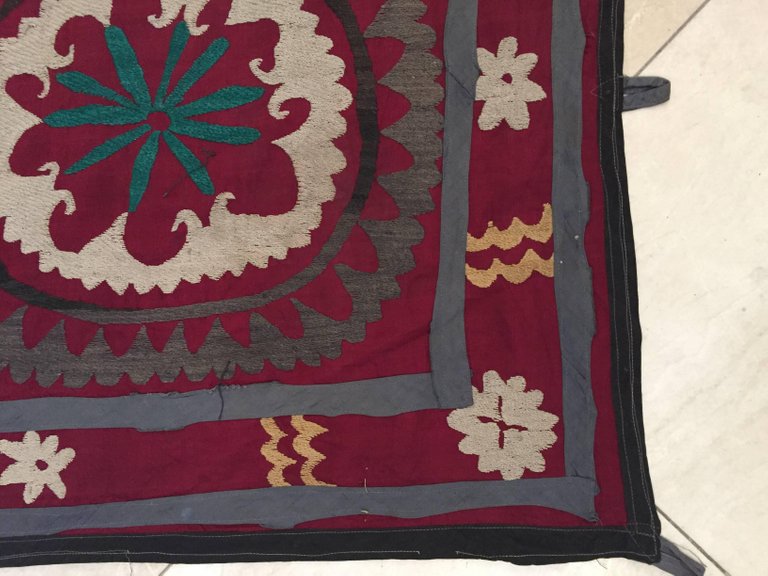 Large Vintage Uzbek Suzani Needlework Textile Blanket or Tapestry