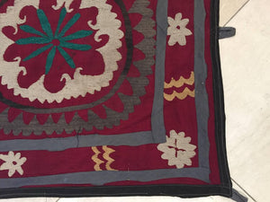 Large Vintage Uzbek Suzani Needlework Textile Blanket or Tapestry