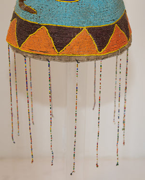 Yoruba Nigeria Royal African Beaded Headdress Crown on Lucite Stand