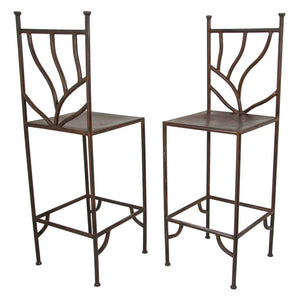 Vintage Wrought Iron Barstools with Back Set of Two Spanish Revival