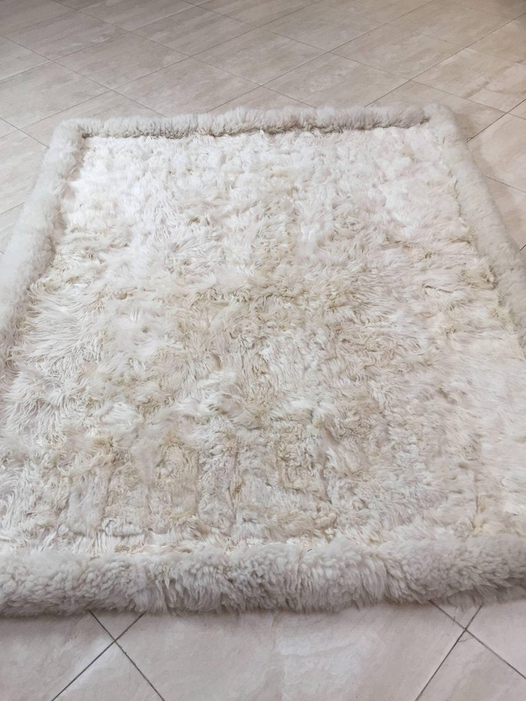 Vintage Shaggy Sheepskin Bed Throw or Rug | New Zealand Natural Ivory White 1970