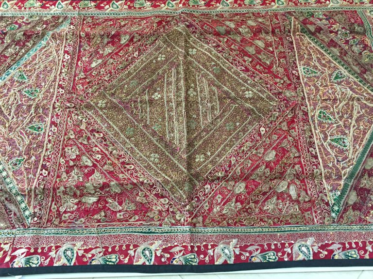 Large Rajasthani Metallic-Thread Embroidered Silk Textile, Circa 1950