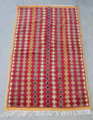 1980s Vintage Moroccan Boujad Hand-Woven Tribal Rug