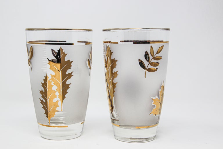 Vintage Libbey Cocktail Glasses Set, Frosted Glass with Gold Leaf