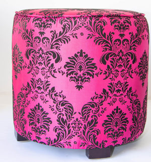 Pair of Modern Fuchsia and Black Moroccan Stools