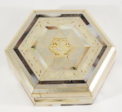 Handcrafted White Mother of Pearl Inlaid Moorish Octagonal Box