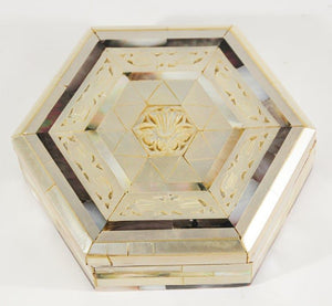 Handcrafted White Mother of Pearl Inlaid Moorish Octagonal Box